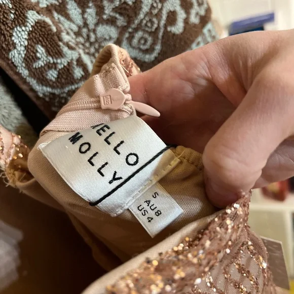 Hello Molly Gold Ruched Ruffled Cocktail Dress - Picture 7 of 10